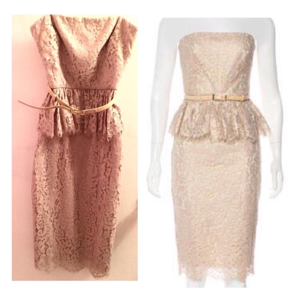 ROBERT RODRIGUEZ LACE PEPLUM DRESS CHAMPAGNE SZ 0 - Picture 1 of 8